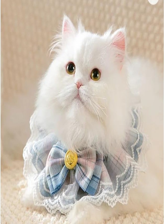 KittuPet طوق قطط من KittuPet - منديل رقيق ولطيف للكلاب من الدانتيل، مريلة للحيوانات الأليفة مع طوق مزين بفيونكة، وشاح للحيوانات الأليفة، منشفة لعاب (صغير، أزرق) - Image 2